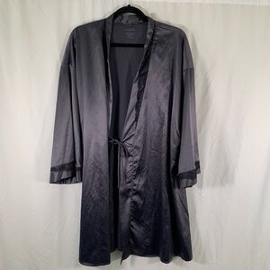 Vanity Fair Women's Robe Women's XL Grey Satin Lace Long Sleeve Missing Tie